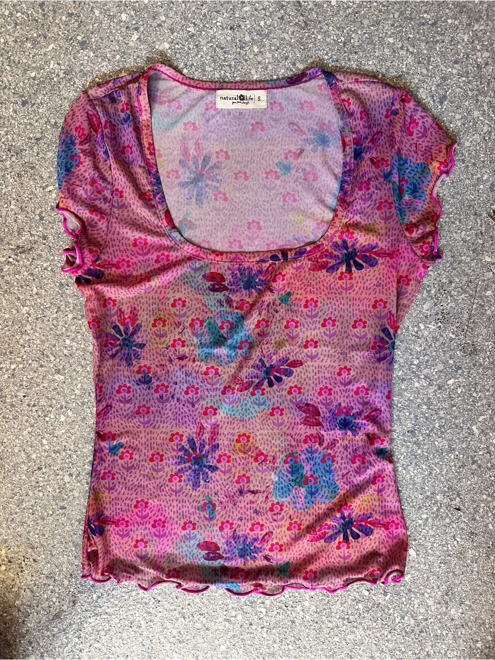Natural Life Sheer Floral top Ruffle Sleeves Size Small